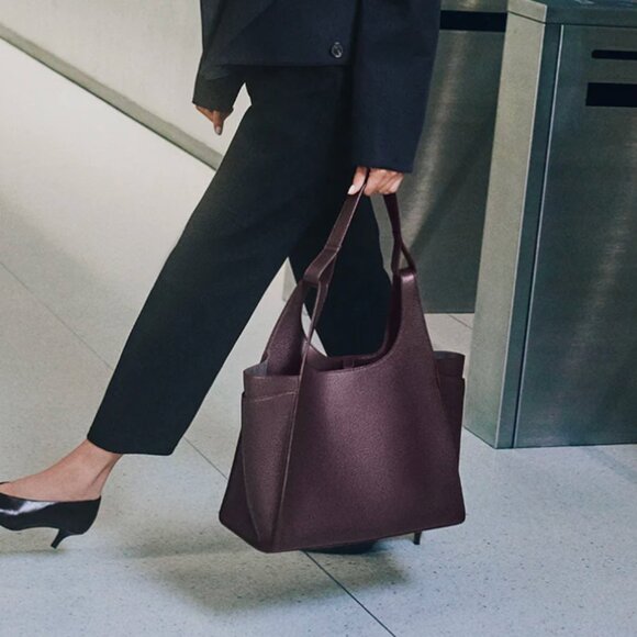 NWT Cuyana Double Loop Satchel in Plum Pebbled Leather - Picture 15 of 17